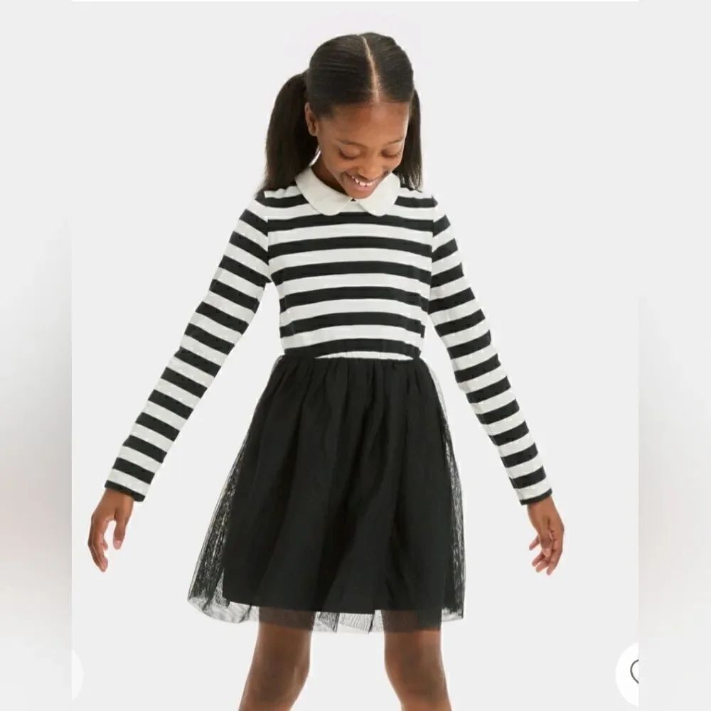 Nwt Cat & Jack Black and White Striped Tulle Dress